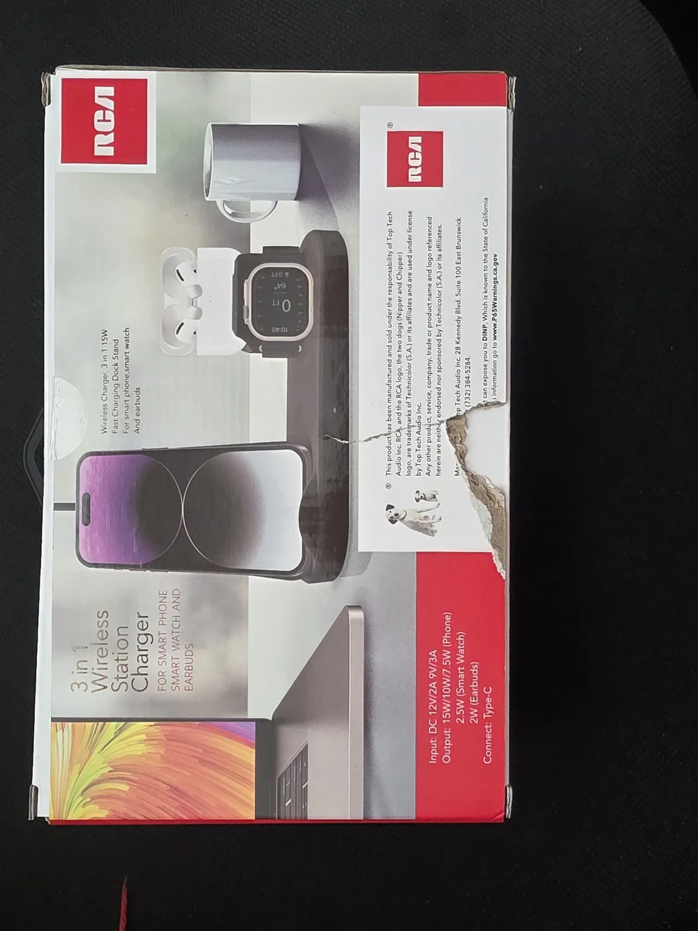 RCA 3-in-1 Wireless Charging Station - Black